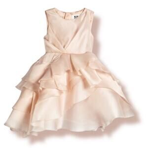Milly Minis Tara Dress Size 7 Blush Pink Silk Tiered Ruffle Party Dress